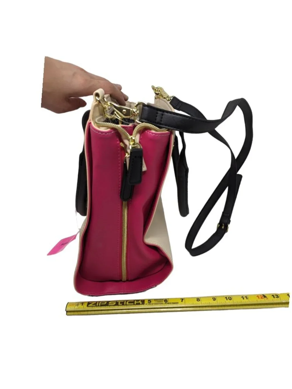Betsey Johnson Beige Cream Pink Black Gold Handbag Satchel Crossbody Bag
